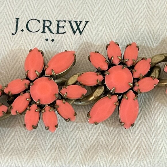 J. Crew Bracelet Statement Coral Gold Flower with Pouch - Picture 6 of 8